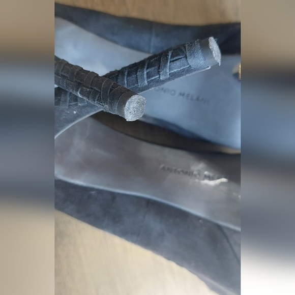 Antonio Melani Luna Black Suede Leather Peep Toe Stiletto Platform Heels Sz 9.5M - Picture 11 of 12